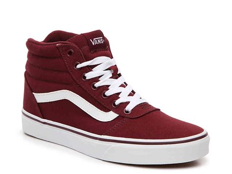 burgundy high top sneakers.